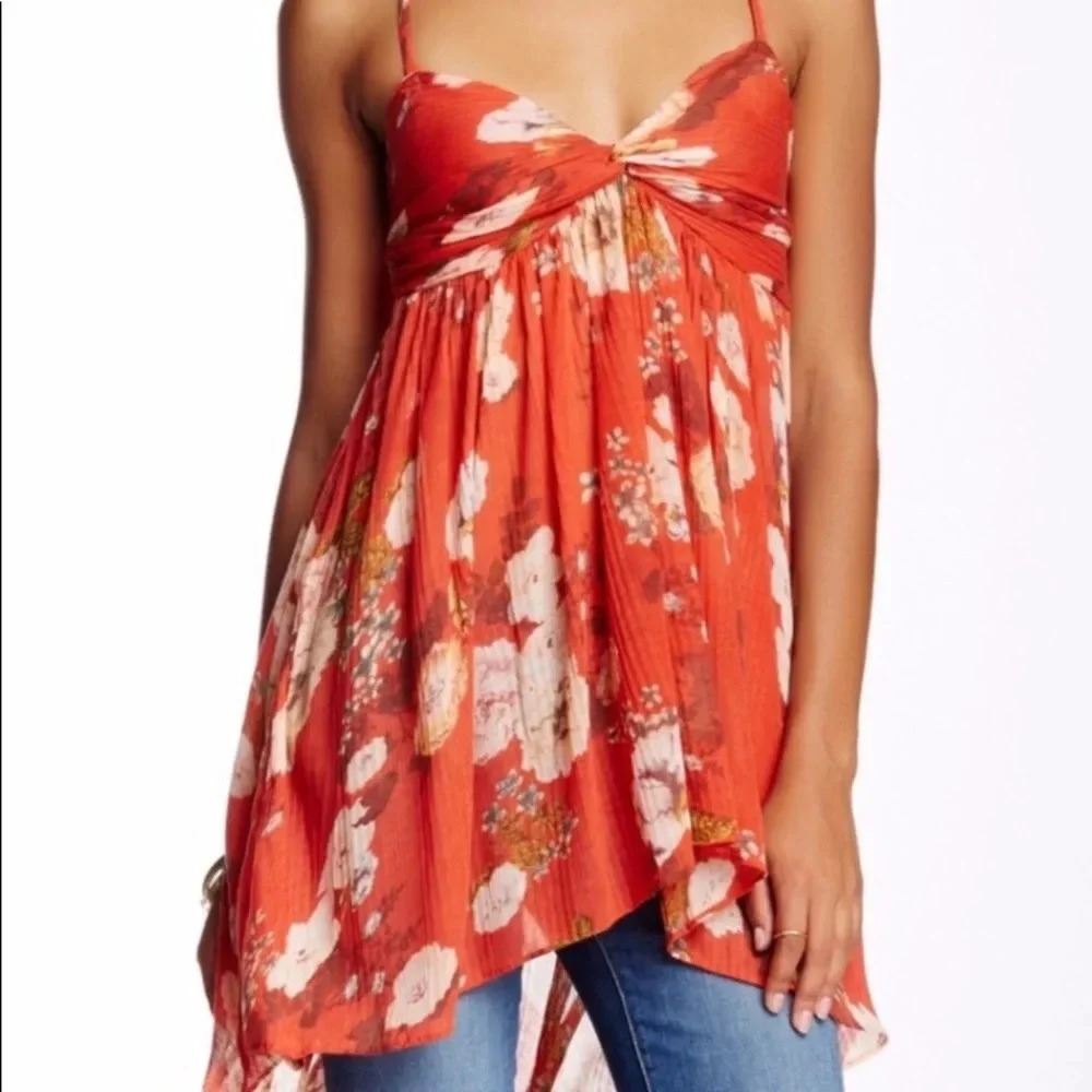 Free People floral tunic smocked new
